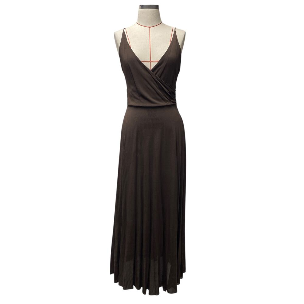Vintage Banana Republic Womens Size 6 Brown Faux Wrap Sleeveless Midi Dress Y2K